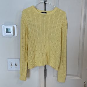 Brooks Brothers Womens Yellow Cotton Cable Knit Long Sleeve Sweater Top Size XL